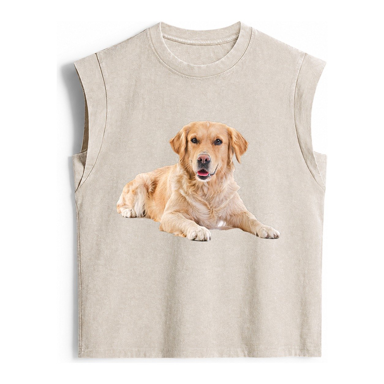 Golden Retriever Laying Dow Vintage Washed Tank – Beige