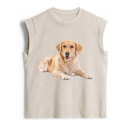 Golden Retriever Laying Dow Vintage Washed Tank – Beige