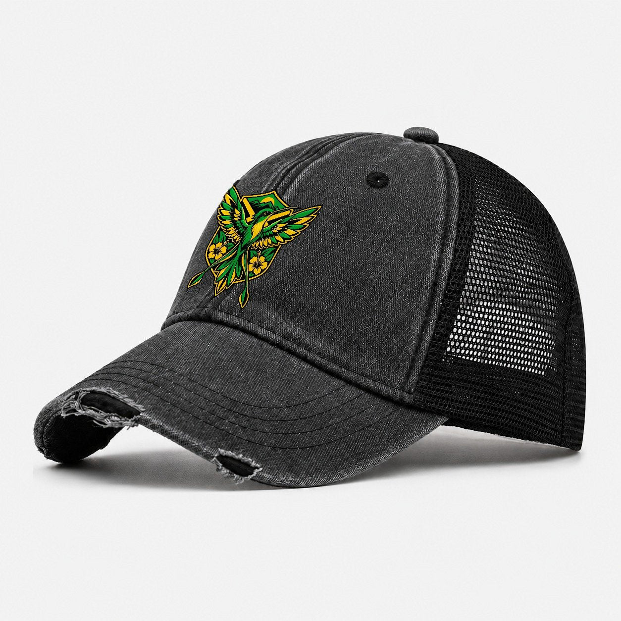 Jamaica Minimal Emblem Country Logos Washed Trucker Hat – Black