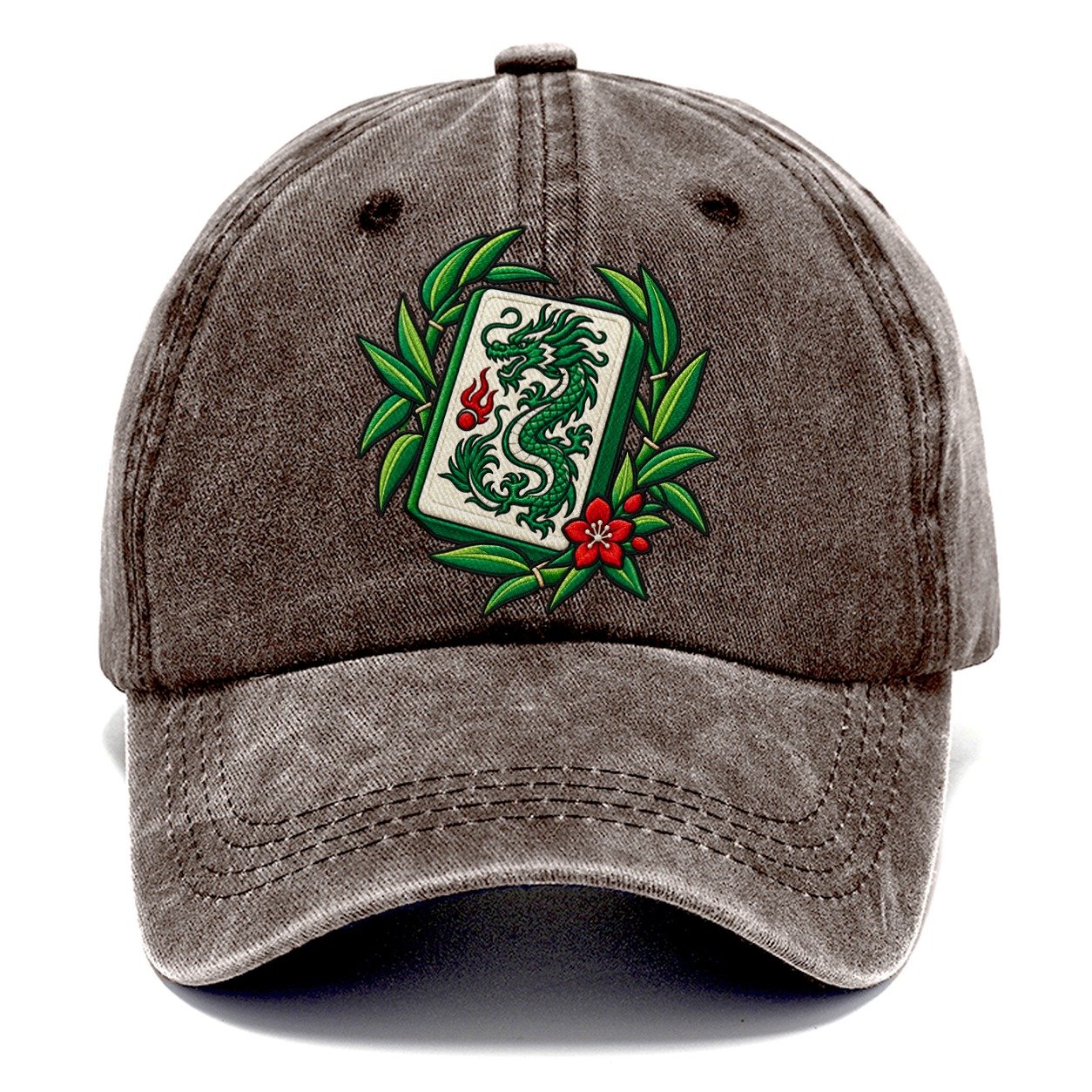 Green Dragon Mahjong Game Night Classic Cap – Brown