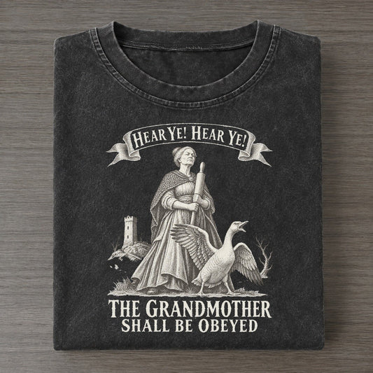 The Grandmother And The Goose Royal Decree Vintage T-shirt – Black