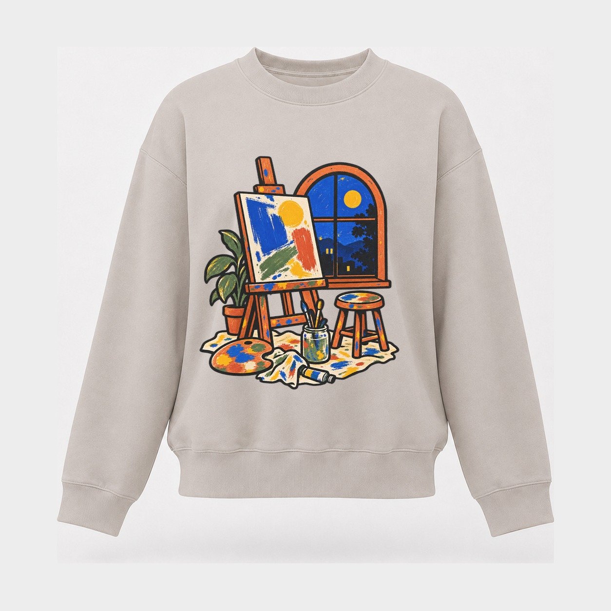 Easel At Dusk Clay Color Makers Women's Crewneck Sweatshirt – Beige