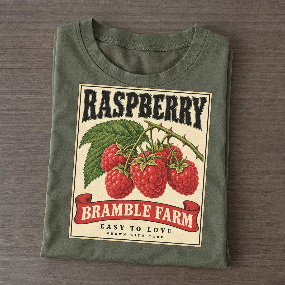 Raspberry Orchard Crate Classic T-shirt – Army Green
