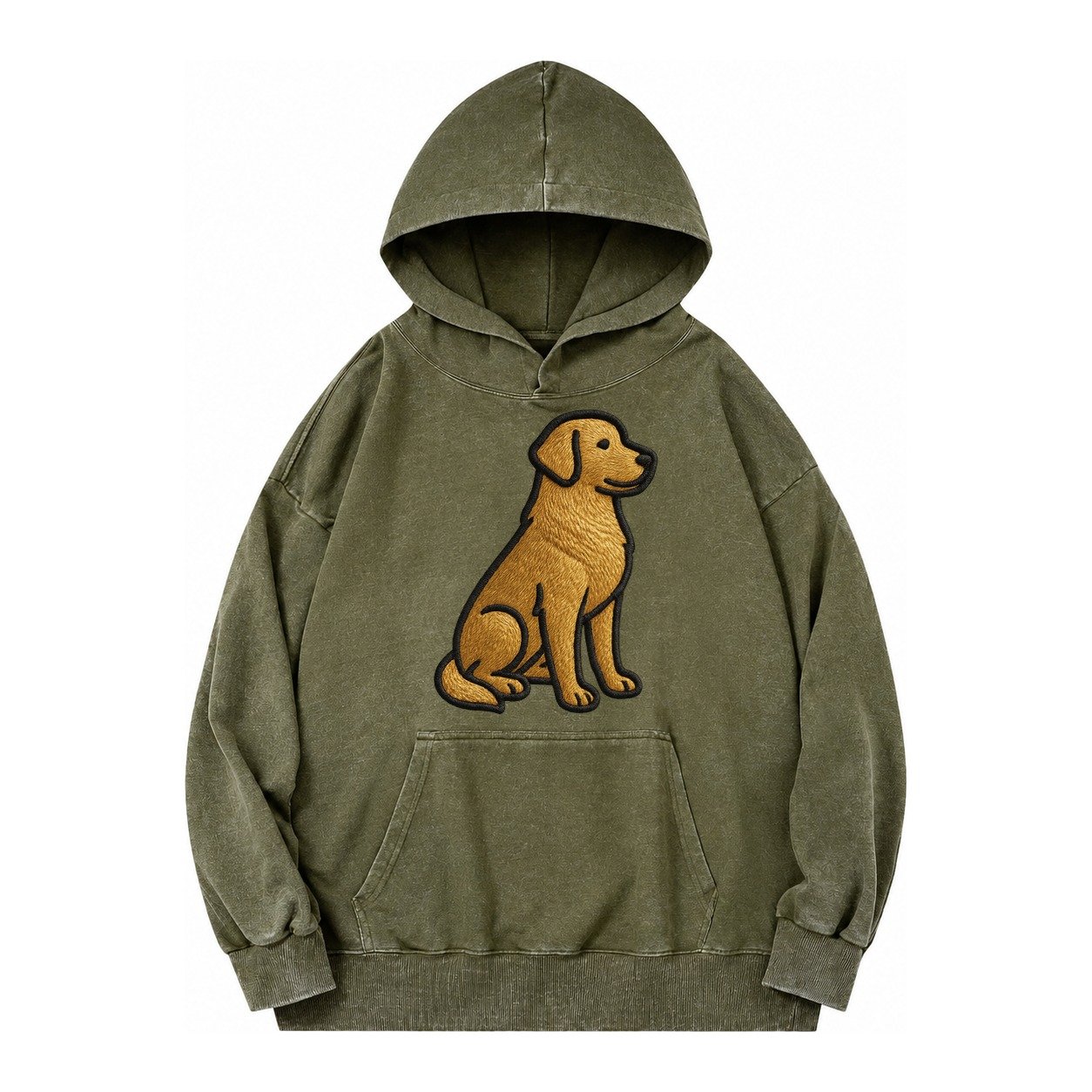 Golden Retriever Contemporary Geometri Vintage Washed Hoodie – Army Green