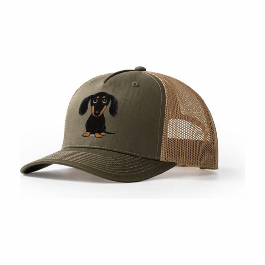 Retro Dachshund Vintage Trucker Hat – Olive Khaki