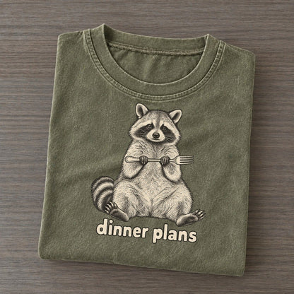 Raccoon Dinner Plans Unbothered Creatures Vintage T-shirt – Army Green
