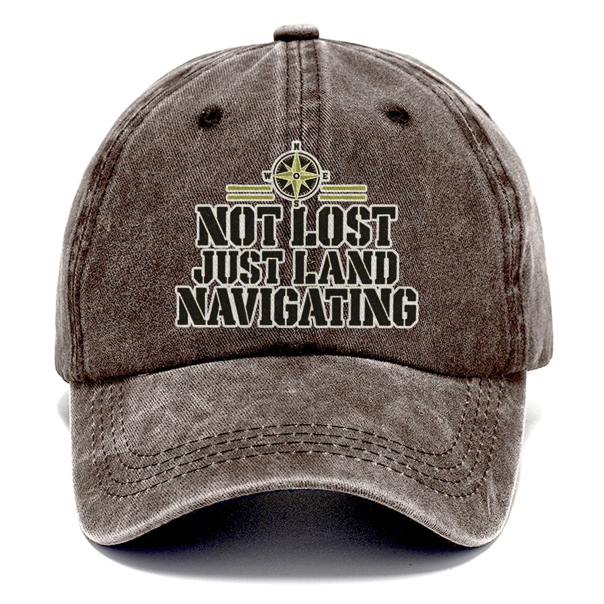 Not Lost Just Land Navigating Barracks Wit Classic Cap – Brown