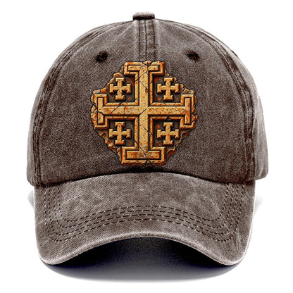 Carved Jerusalem Limestone Relief Jerusalem Cross Classic Cap – Brown