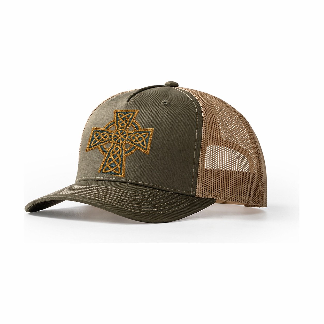 Book Of Kells Cross Trucker Hat – Olive-Khaki