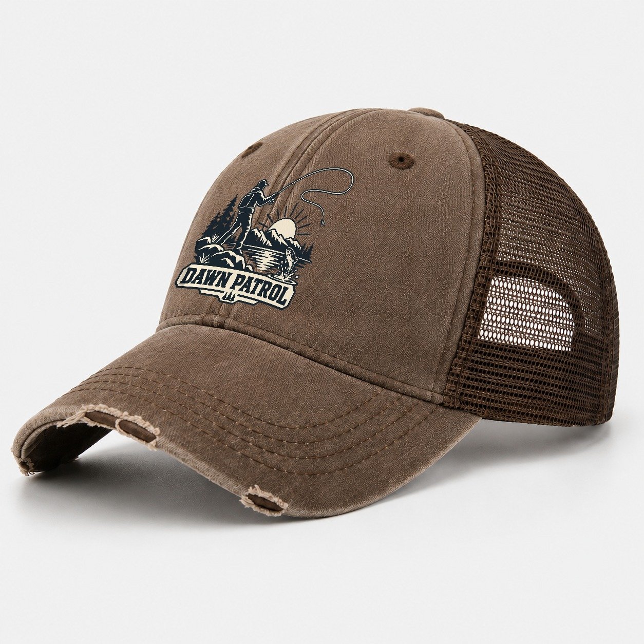 Dawn Patrol Angler Fishing Elegant Washed Trucker Hat – Coffee