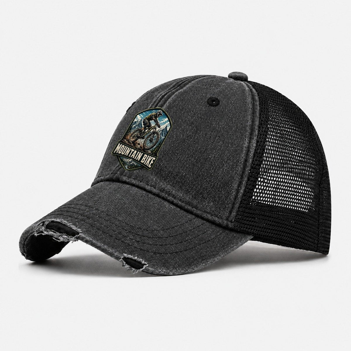 Mountain Bike Rider Washed Trucker Hat – Black