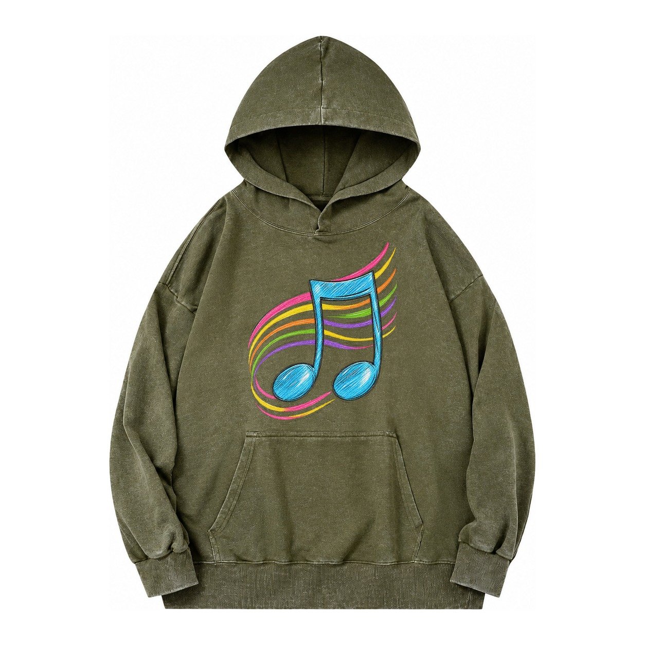 Musical Notes Headwear Vintage Washed Hoodie – Army Green