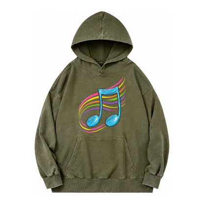 Musical Notes Headwear Vintage Washed Hoodie – Army Green