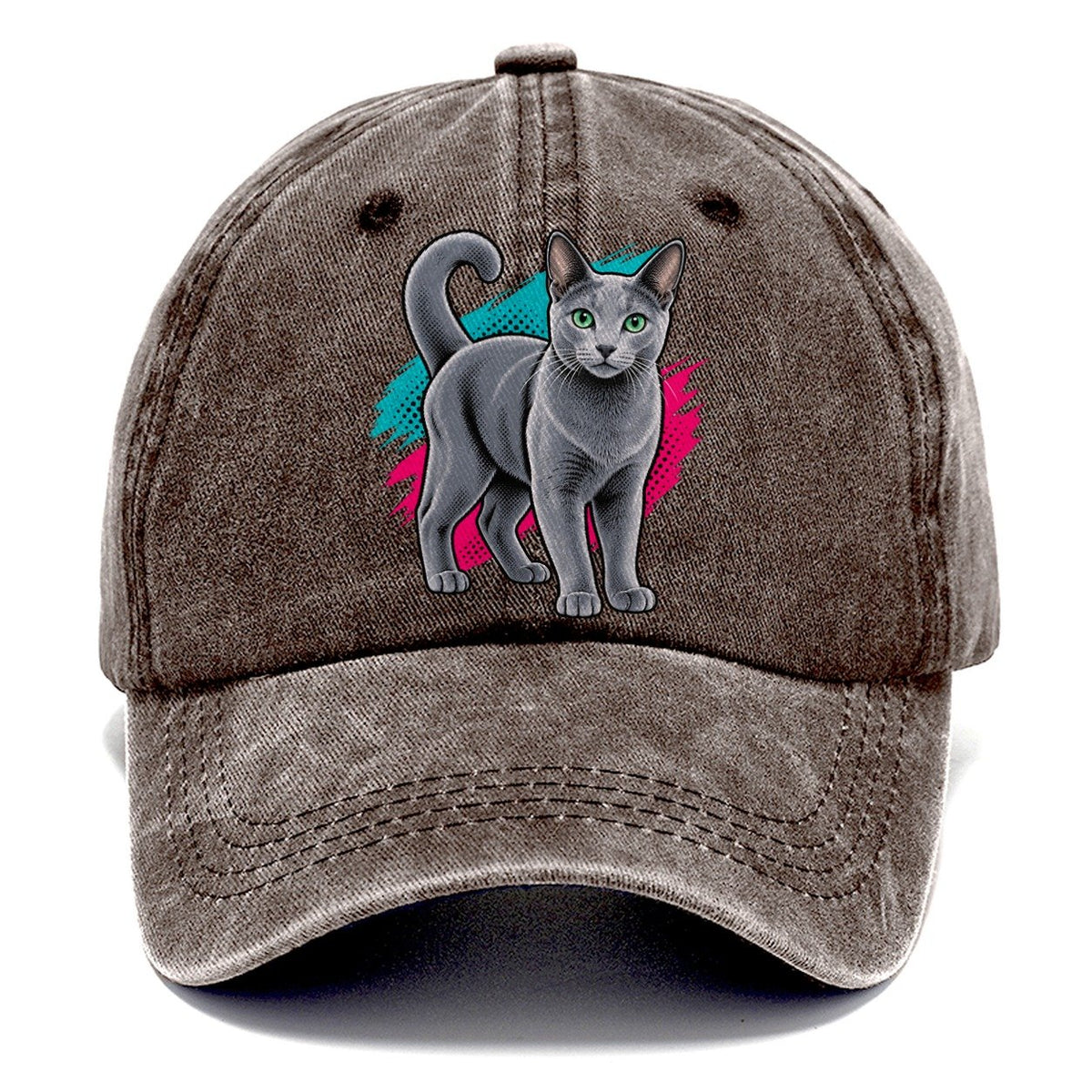Pop Art Russian Blue Cat Standing Three Quarter Classic Cap – Brown
