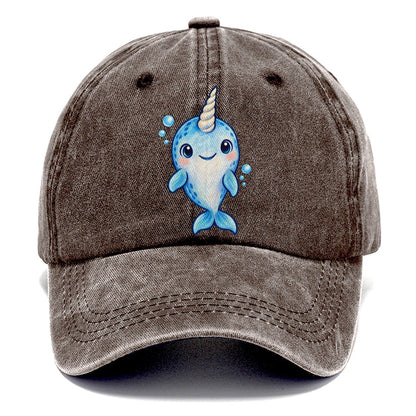 Narwhal Front Tusk Hello Sea Sprite Classic Cap – Brown