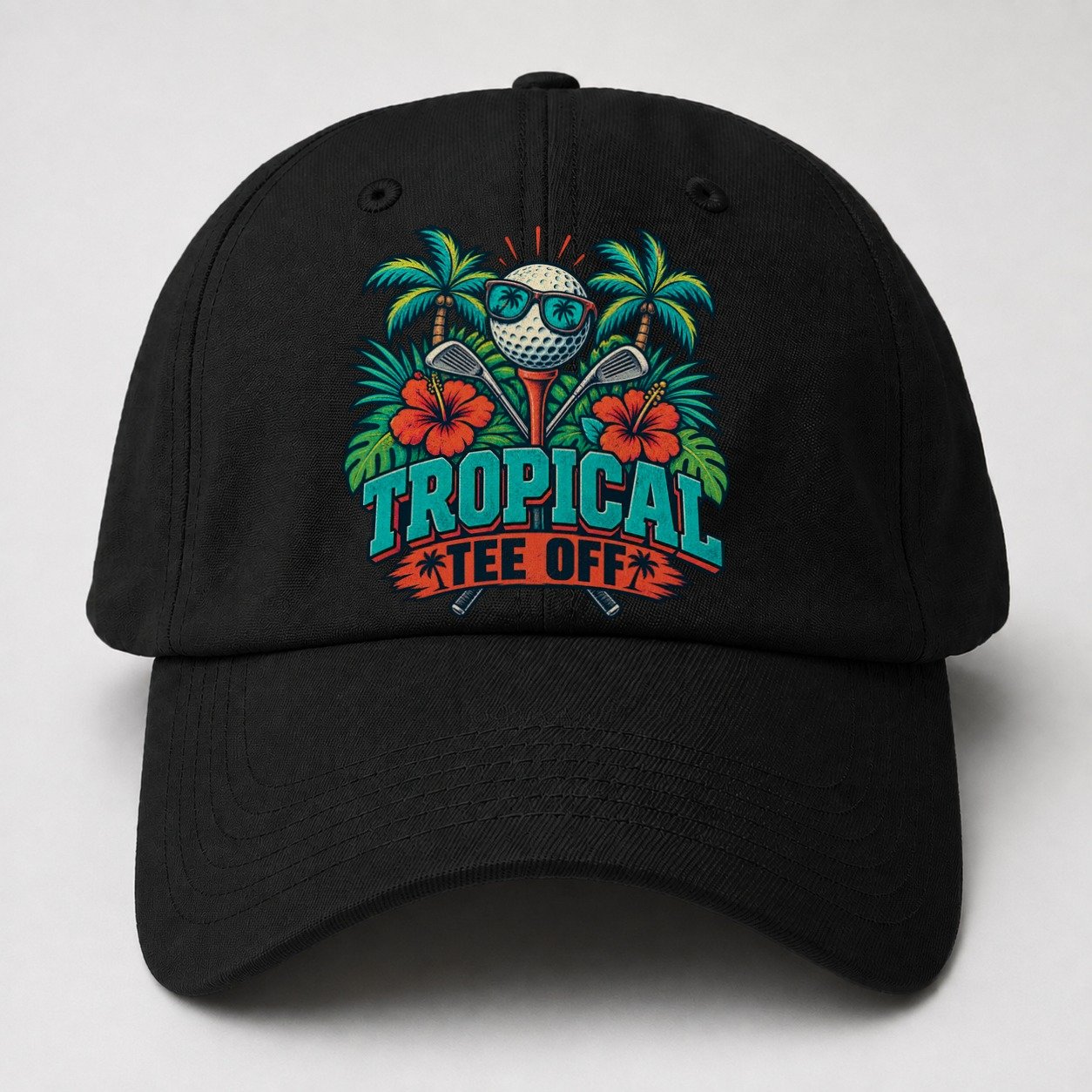 Tropical Tee Off Golf Life Baseball Cap – Black