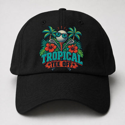 Tropical Tee Off Golf Life Baseball Cap – Black
