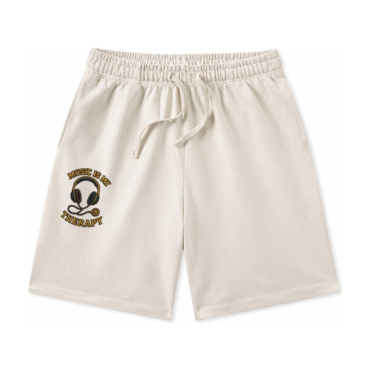 Music Is My Therapy Washed Shorts – Beige
