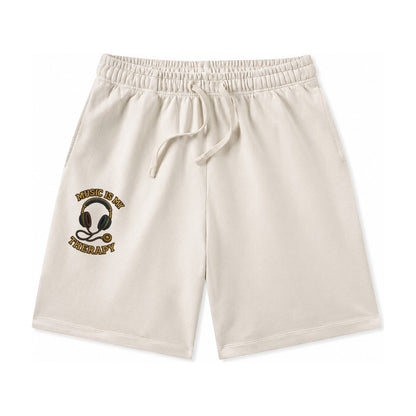 Music Is My Therapy Washed Shorts – Beige