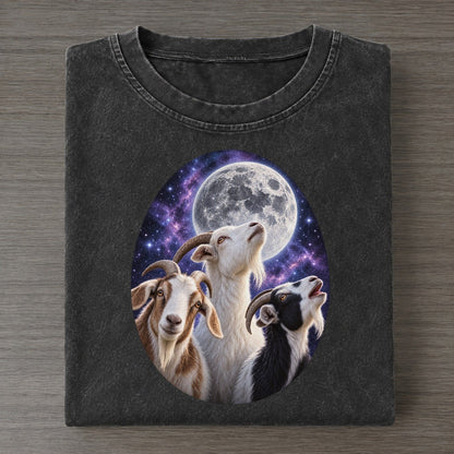 Goats Under The Moon Moon Choir Vintage T-shirt – Black
