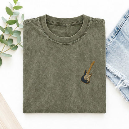 Electric Guitar Left Chest Vintage T-shirt – Army Green