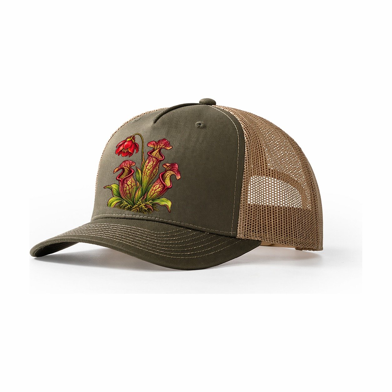 Newfoundland And Labrador Purple Pitcher Plant Canada Cultural Icons Trucker Hat – Olive Khaki