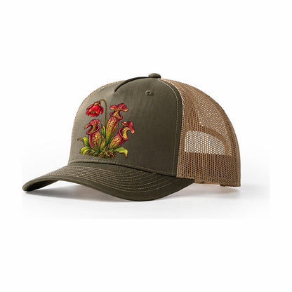 Newfoundland And Labrador Purple Pitcher Plant Canada Cultural Icons Trucker Hat – Olive Khaki