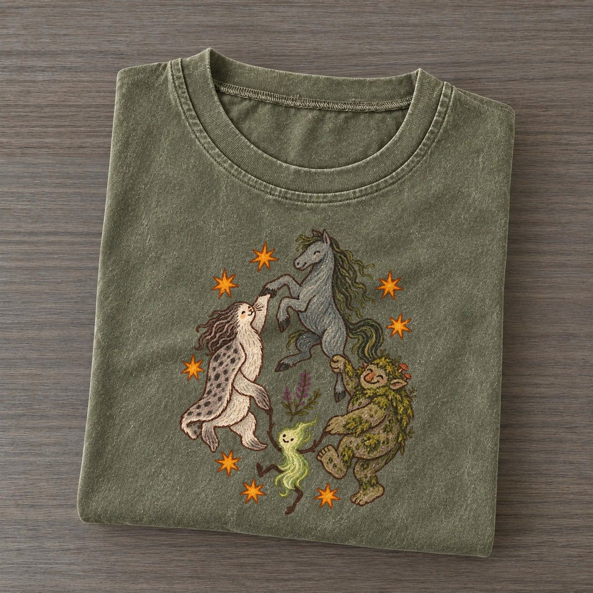 Highland Ceilidh Cryptid Hoedown Vintage T-shirt – Army Green