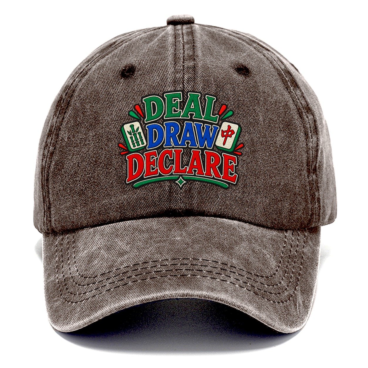 Deal Draw Declare Mahjong Game Night Classic Cap – Brown
