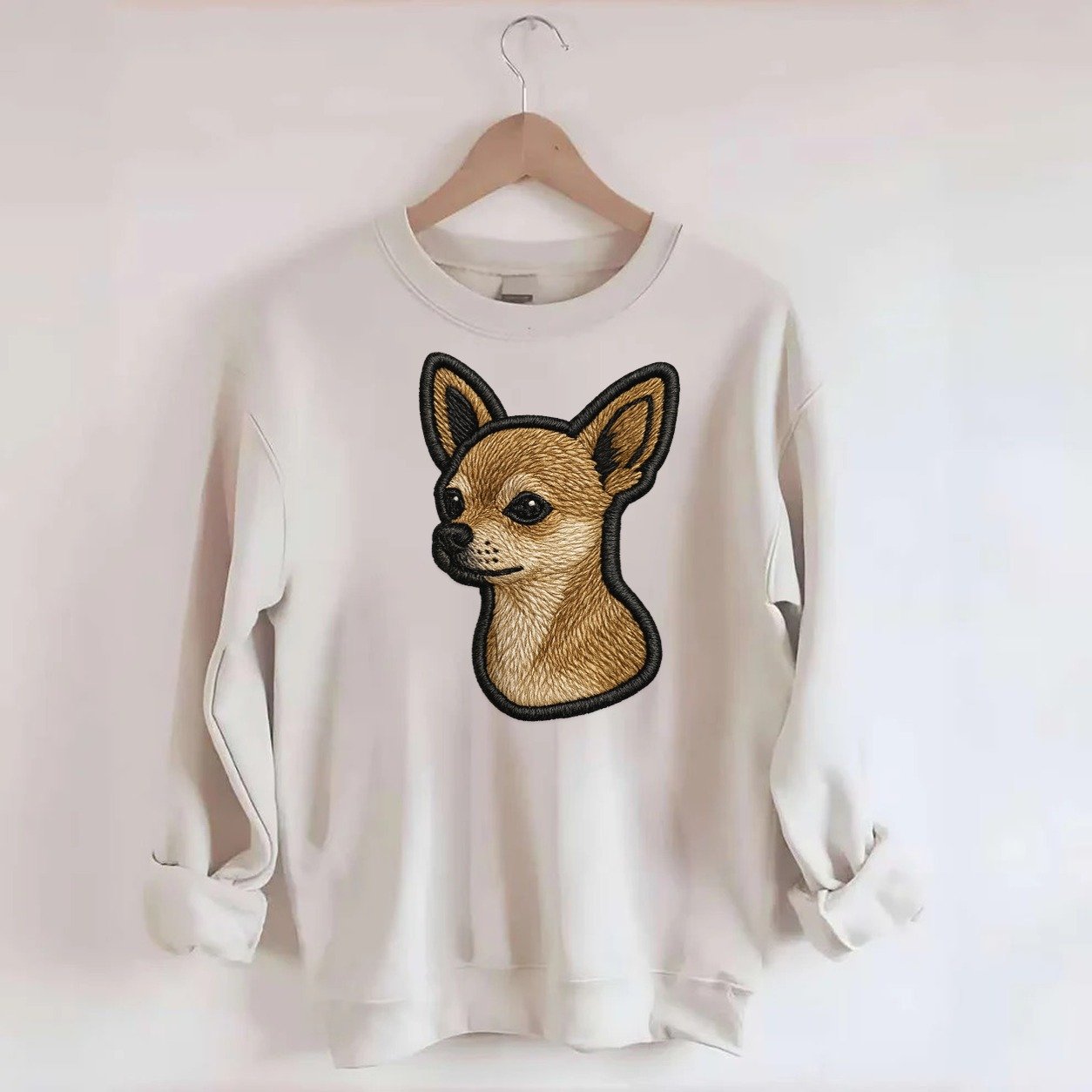 Chihuahua Modern Tiny Dog Logo With Bo Crewneck Sweatshirt – Biege