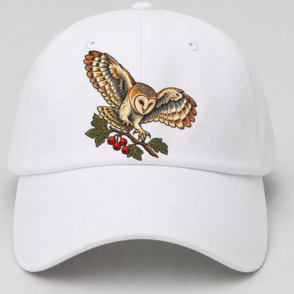 Barn Owl And Hawthorn Berries Uk Culture Heritage Baseball Cap – White