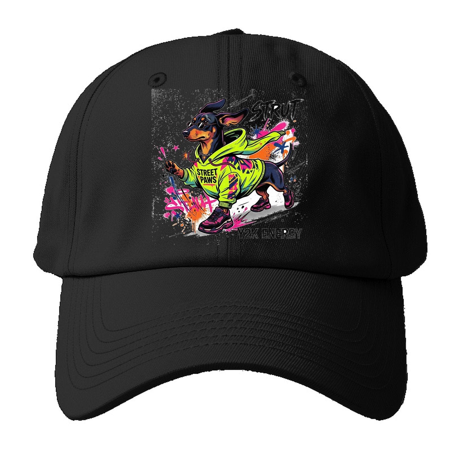 Strut Street Paws Y2K Energy Baseball Cap – Black