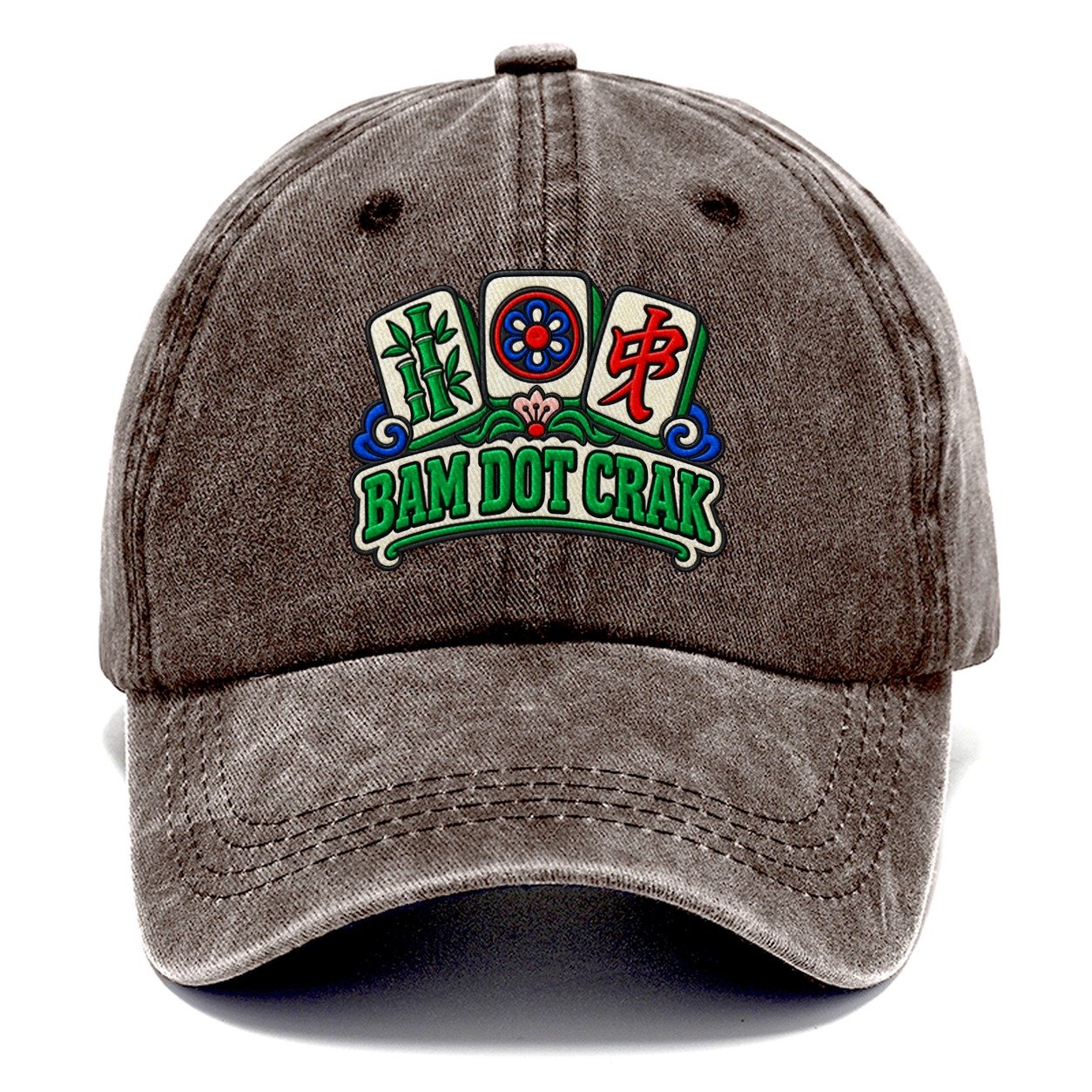 Bam Dot Crak Mahjong Game Night Classic Cap – Brown