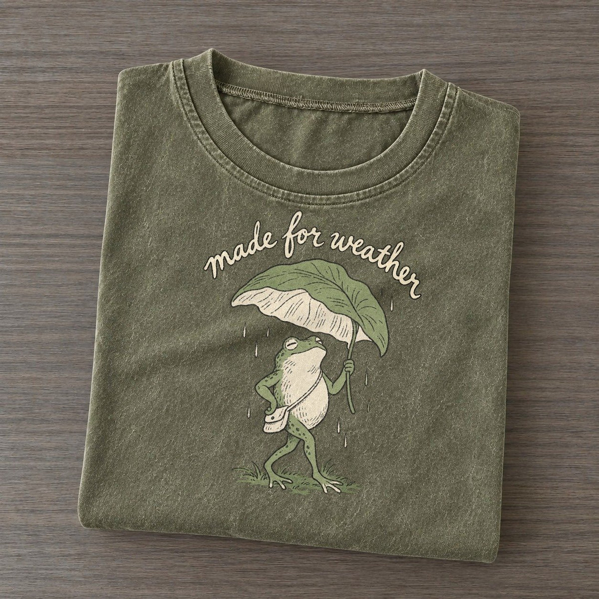 Leaf Umbrella Pond Folk Vintage T-shirt – Army Green