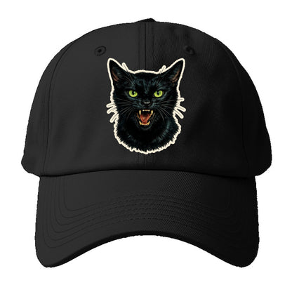 Hissing Green Eyed Black Cat Baseball Cap – Black