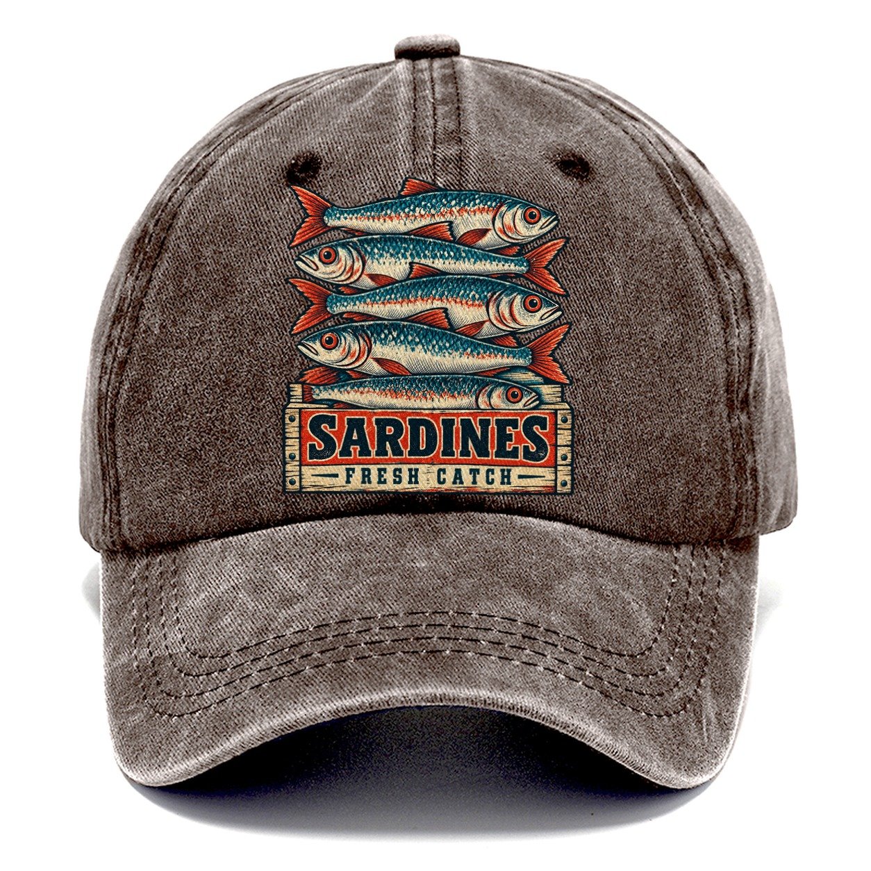 Sardine Crate Label Fishing Club Classic Cap – Brown