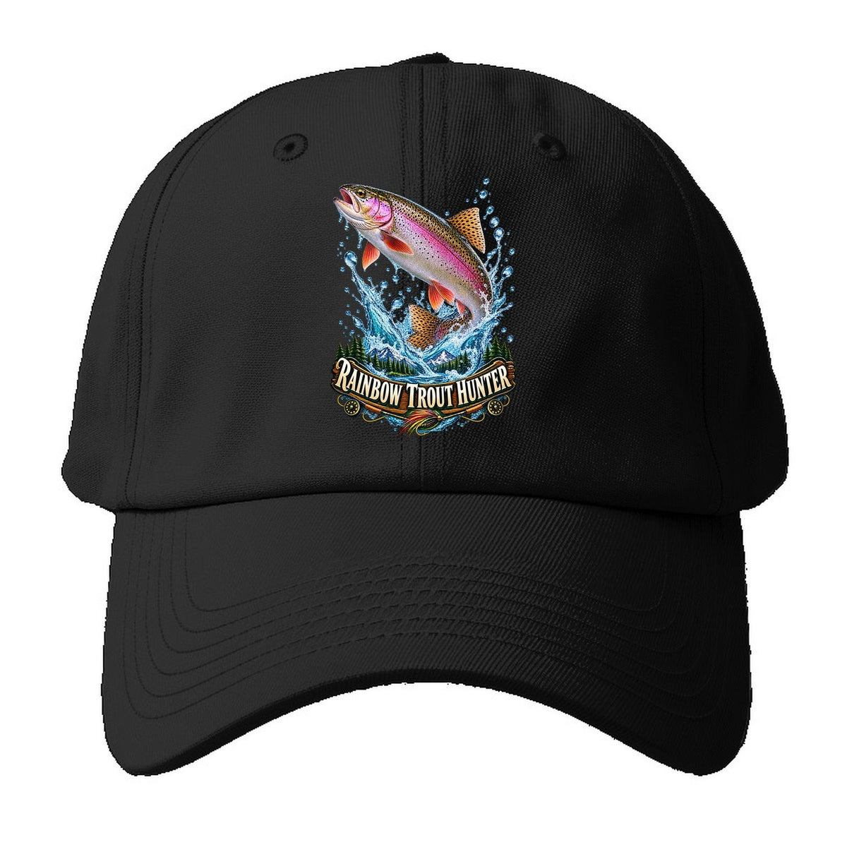 Rainbow Trout Hunter Baseball Cap – Black
