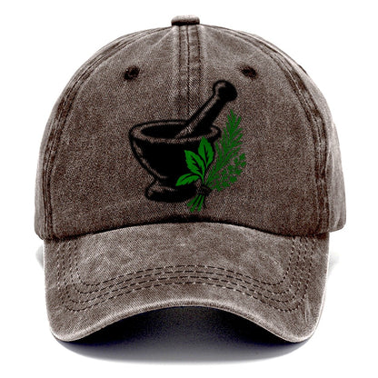 Mortar And Pestle With Herbs Witch Magic Classic Cap – Brown
