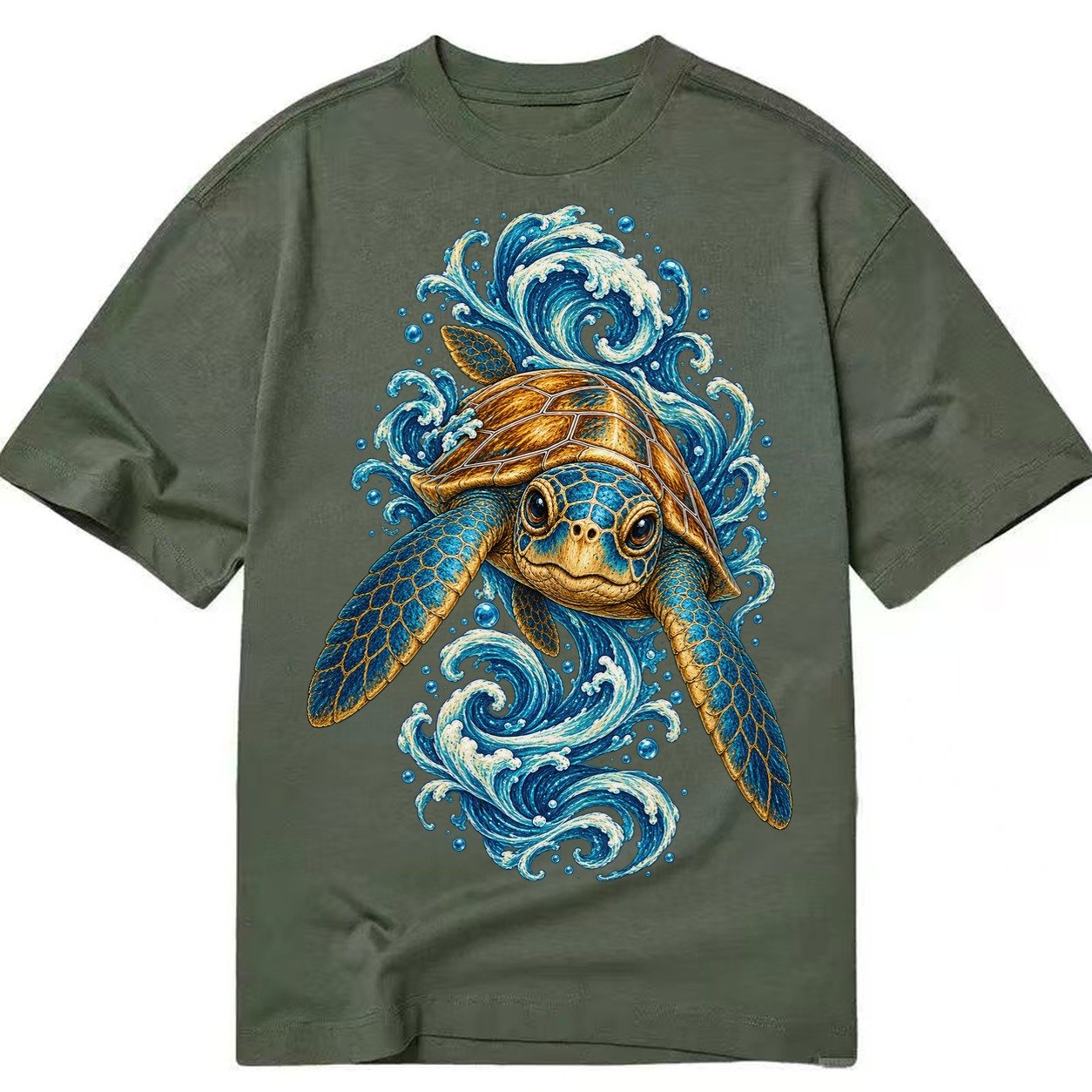 Ornate Sea Turtle Classic T-shirt – Army Green
