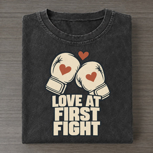 Love At First Fight Familiar Punchlines Vintage T-shirt – Black