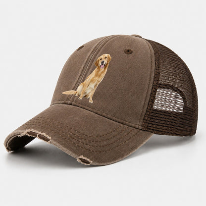 Joyful Golden Retriever With A Radiant Smile Washed Trucker Hat – Coffee