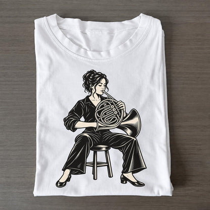 Horn Player Quiet Entrance Global Music Ink Figures Classic T-shirt – White