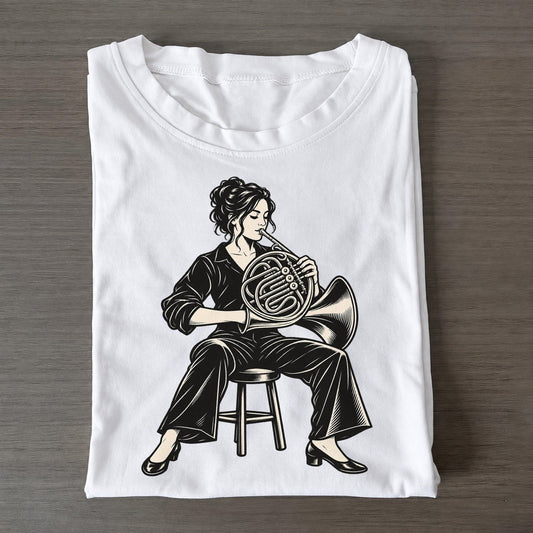 Horn Player Quiet Entrance Global Music Ink Figures Classic T-shirt – White
