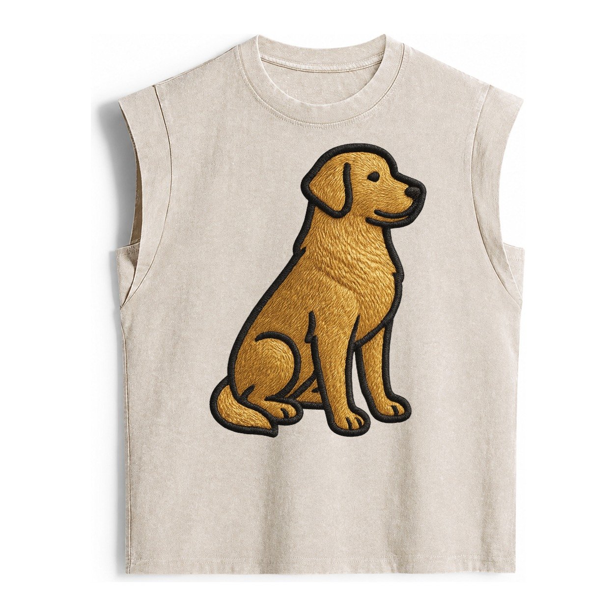Golden Retriever Contemporary Geometri Vintage Washed Tank – Beige