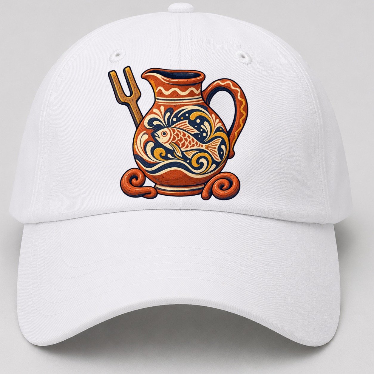 British Slipware Jug Kiln Fork And Clay Swirls Uk Culture Heritage Baseball Cap – White