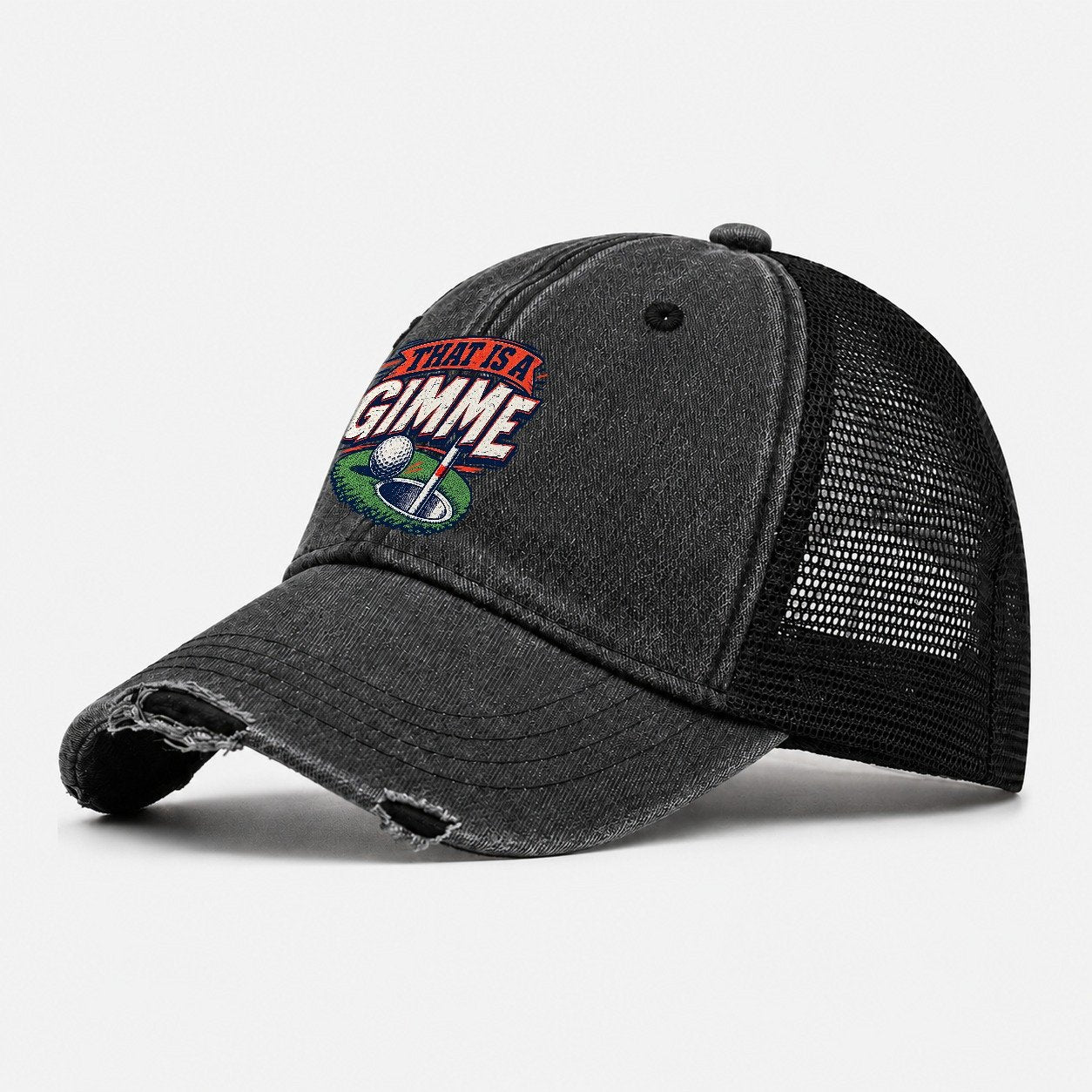 Thats A Gimme Golf Life Washed Trucker Hat – Black