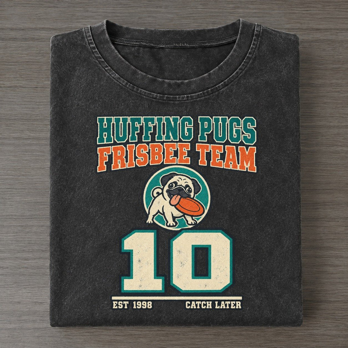 Pug Frisbee Sunday Nobodies Vintage T-shirt – Black