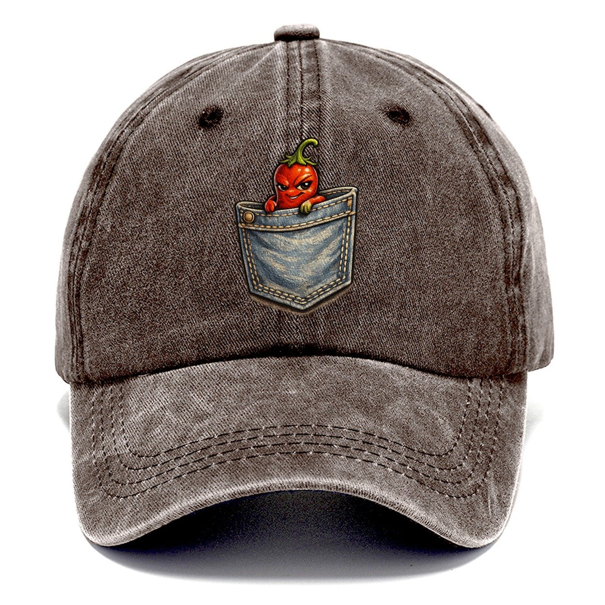 Cheeky Chili Pepper in Denim Pocket Classic Cap – Brown