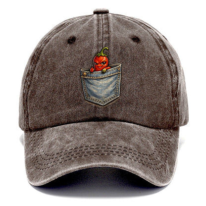 Cheeky Chili Pepper in Denim Pocket Classic Cap – Brown