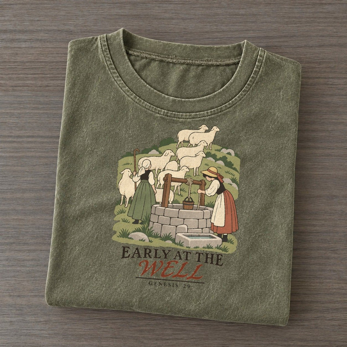 Early At The Well The Counting Gate Vintage T-shirt – Army Green